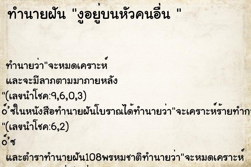 ทำนายฝันทำนายฝันงูอยู่บนหัวคนอื่น